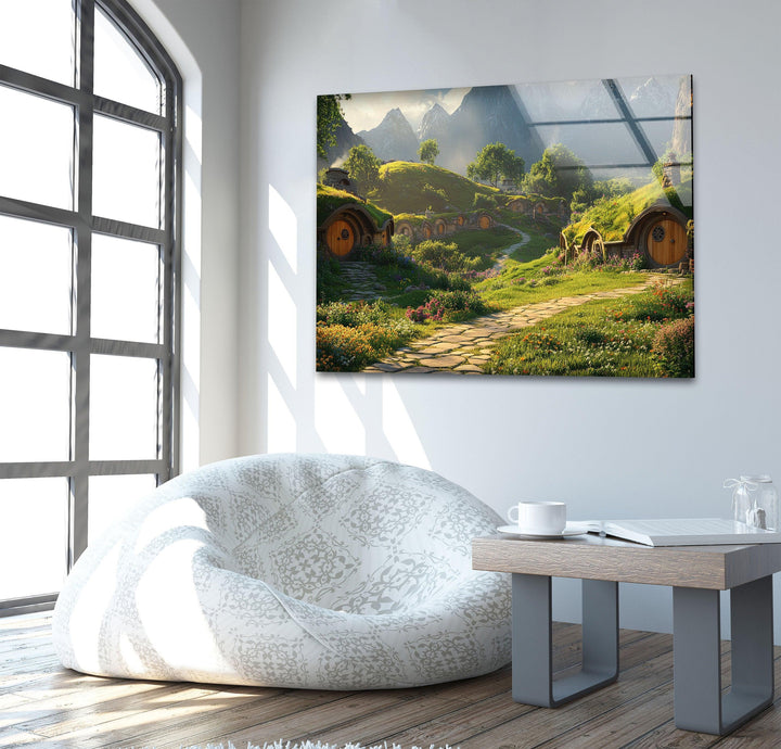 Hobbit Village Glass Wall Art print picture on glass, Tempered Glass Wall Art
