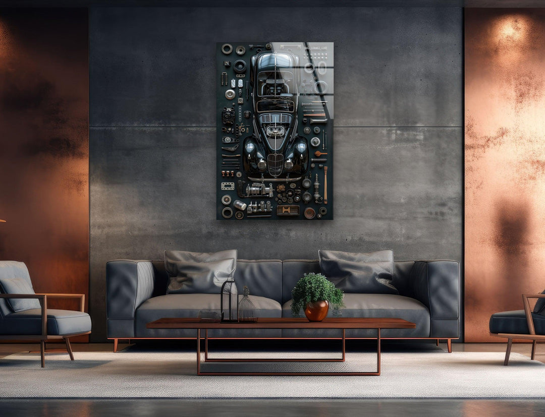 Horch Car With Auto Parts Tempered Glass Wall Art - MyPhotoStation