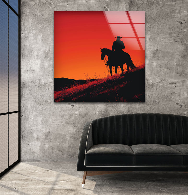 Red Dead Redemption Horse Rider Glass Wall Art glass art painting, glass art for the Wall
