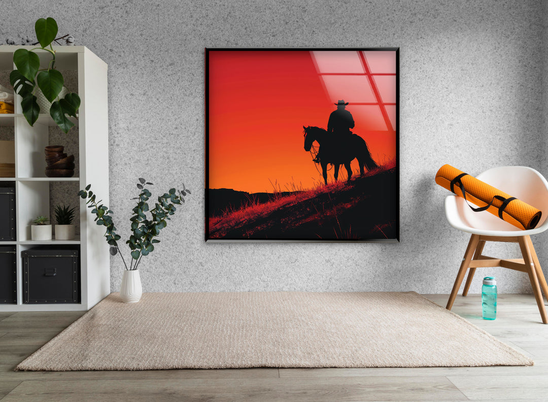 Red Dead Redemption Horse Rider Glass Wall Art photo print on glass, prints on glass wall art
