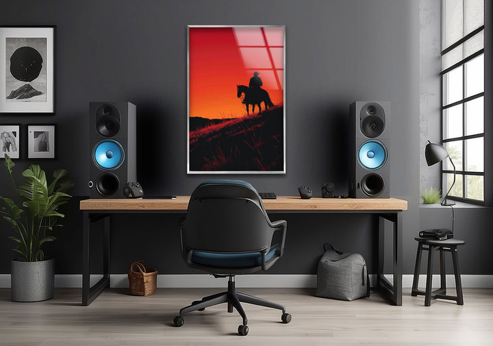 Red Dead Redemption Horse Rider Glass Wall Art custom glass photo prints, large glass prints
