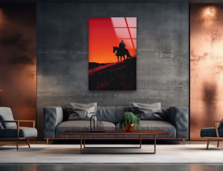 Red Dead Redemption Horse Rider Glass Wall Art picture on glass wall art, photos printed on glass
