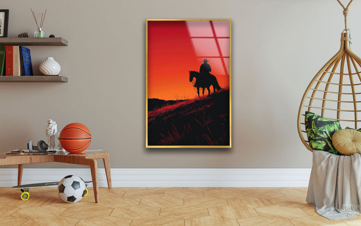 Red Dead Redemption Horse Rider Glass Wall Art print picture on glass, Tempered Glass Wall Art
