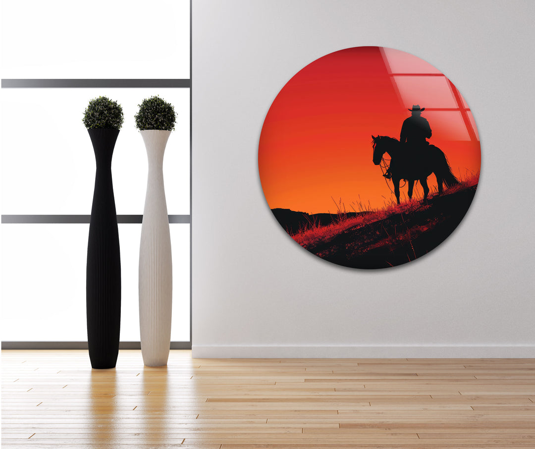 Red Dead Redemption Horse Rider Glass Wall Art stained glass wall art, stained glass wall decor
