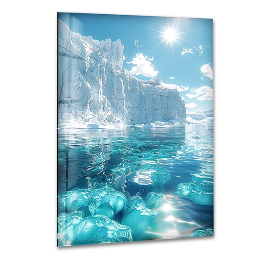 Rippling currents and the shimmer of light create a dynamic sense of movement across this Arctic Glacier glass wall artwork, highlighting the icy wonderland's serene fluidity.