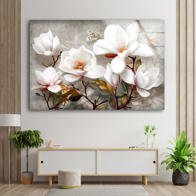 (KWhite Flowers Tempered Glass Wall Art custom size payment