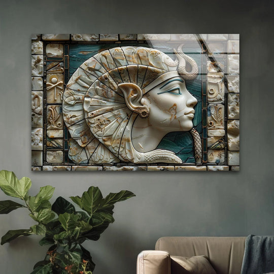 Pharaoh of Egypt glass art features the organic forms of a regal Egyptian profile with carved headdress and cobra.