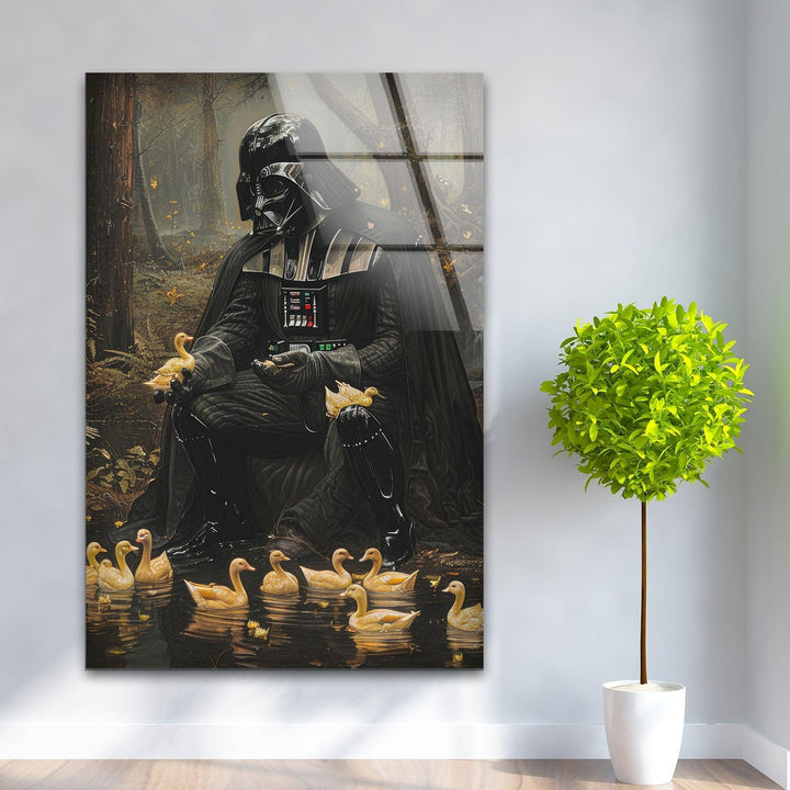 Darth Vader Playing with Ducks Glass Wall Art, custom glass photo prints, large glass prints