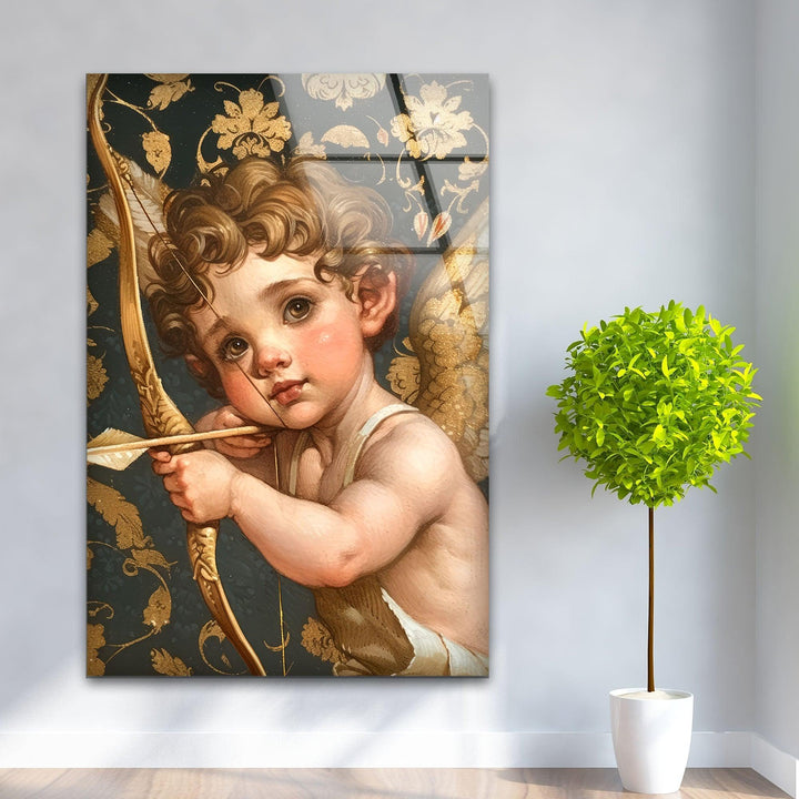 Gold Baby Eros Glass Wall Art glass image printing, glass prints from photos
