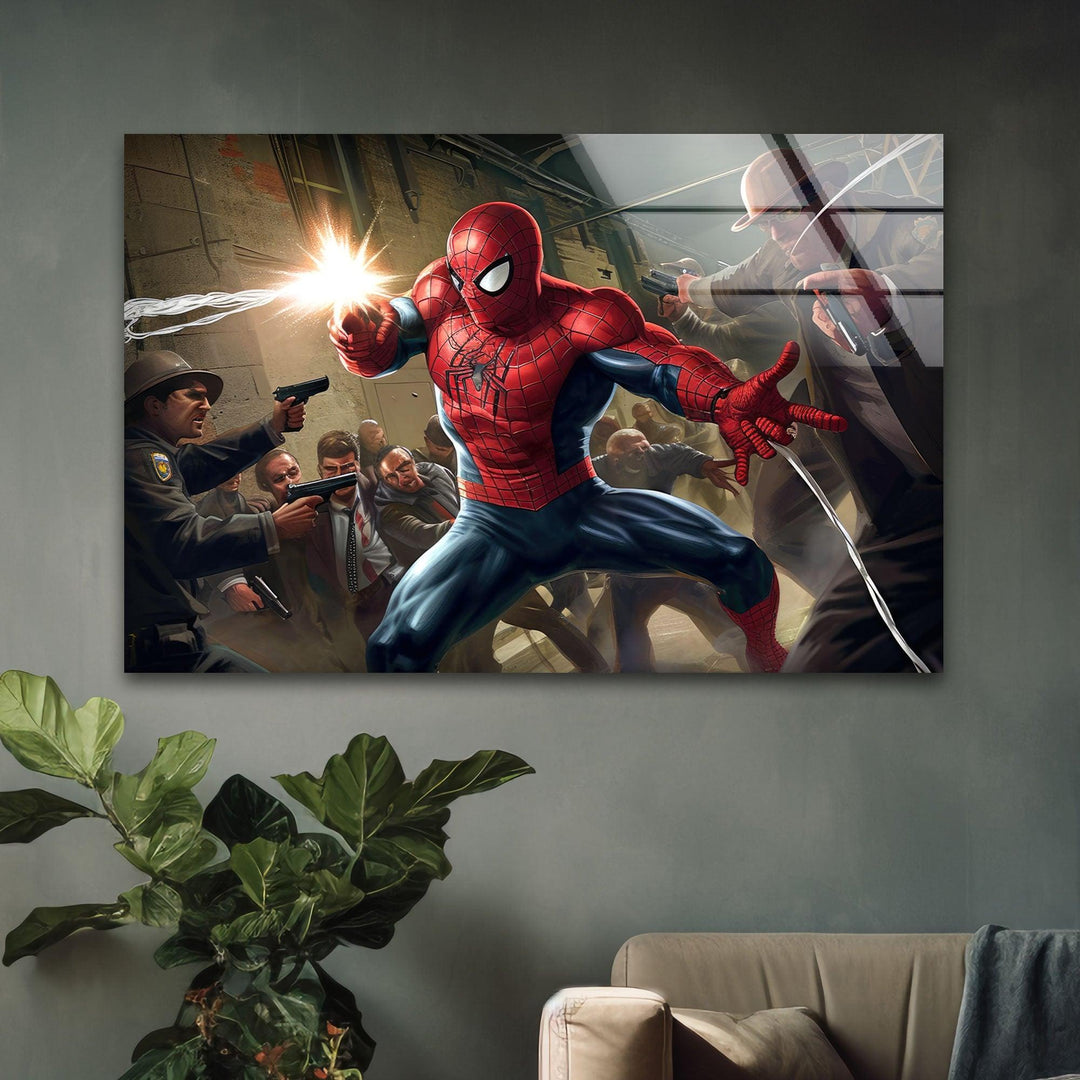 Spider Man Fighting Glass Wall Art glass photo prints, glass picture prints

