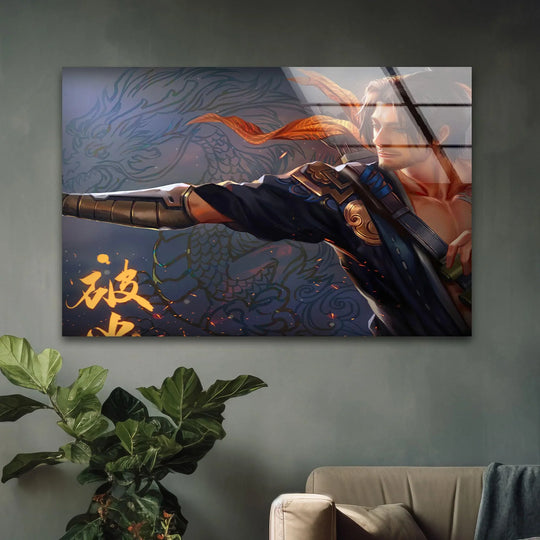 Organic forms in the dragon spirit and martial artist create a dynamic flow, seen in this striking art from glass wall art, with its unique, detailed design.