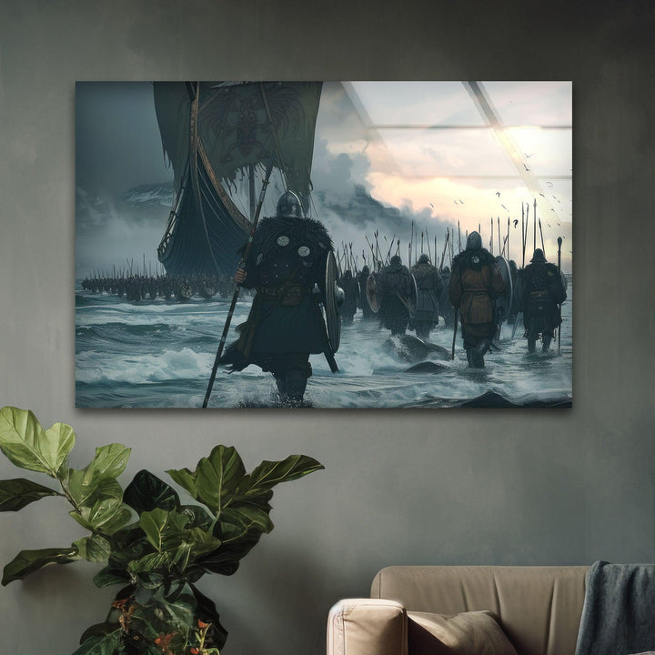Vikings and Their Ships Glass Wall Art for Living