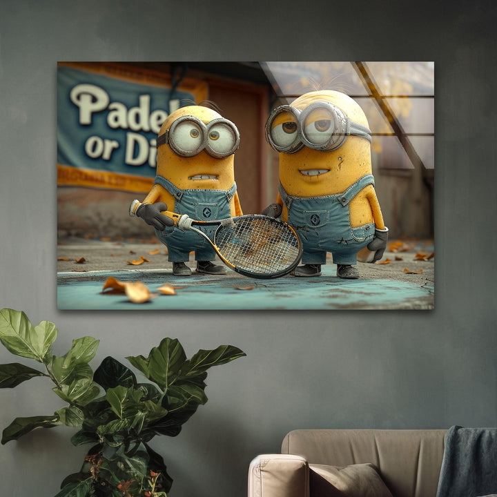 Minions With Racket Glass Wall Art custom glass photo prints, large glass prints
