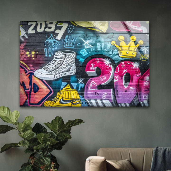 Colorful Graffiti Wall Glass Wall Art large glass photo prints, glass wall photos
