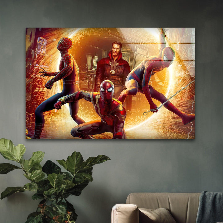 Marvel Spiderman and DR Strange Glass Wall Art, print picture on glass, Tempered Glass Wall Art