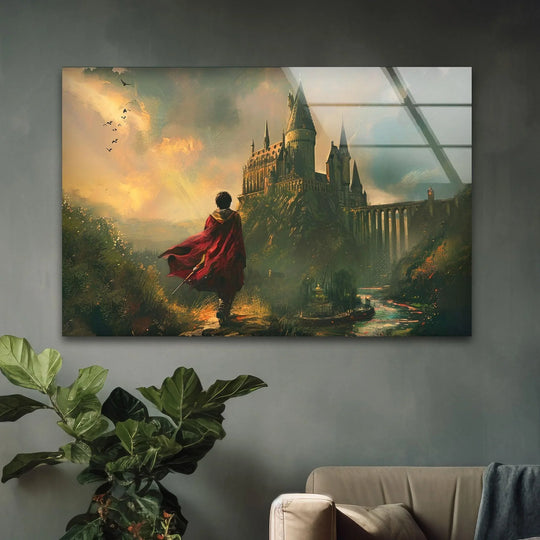 Revealing incredible depth and layers, this magical castle fantasy glass wall art showcases the landscape in a stunning display of best glass art.