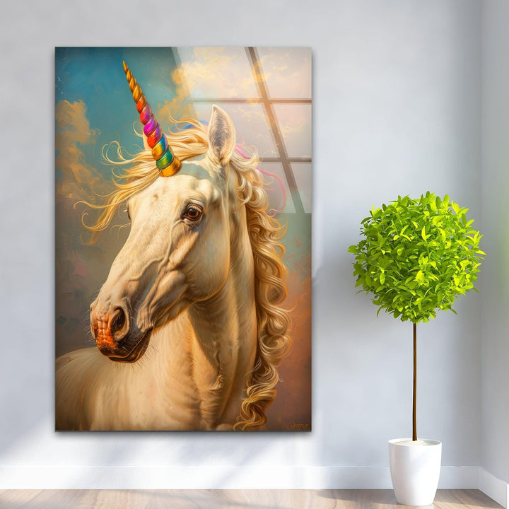 Unicorn With a Rainbow Glass Art Pictures Online