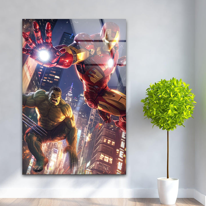 Hulk and Iron Man Glass Wall Art glass image printing, glass prints from photos
