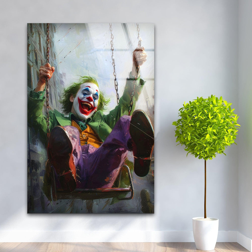 Swinging on a Swing Joker Glass Wall Art, glass wall decor, glass wall art decor