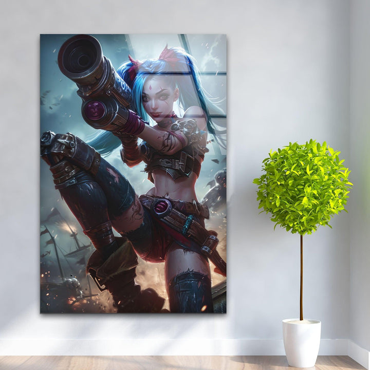 League Of Legends Jinx Glass Wall Art, glass wall decor, glass wall art decor