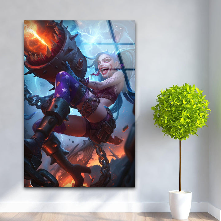 League of Legends Jinx Glass Wall Art, large glass photo prints, glass wall photos
