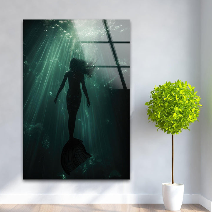 Wandkunst aus gehärtetem Glas mit Sirene aus der griechischen Mythologie