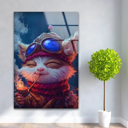 Foreground details showcase the cute explorer animal with goggles, smoking a pipe, from this whimsical print wall art.