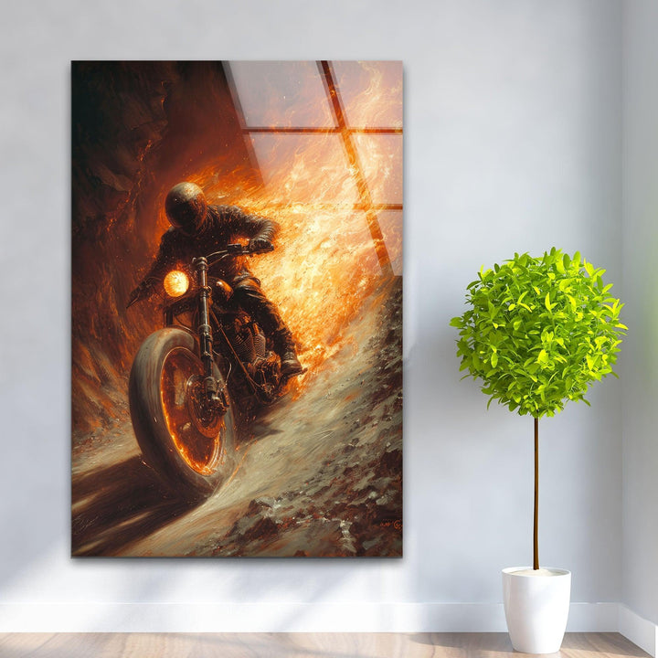 Ghost Rider Motorcycle Helmet Glass Wall Art, picture on glass wall art, photos printed on glass