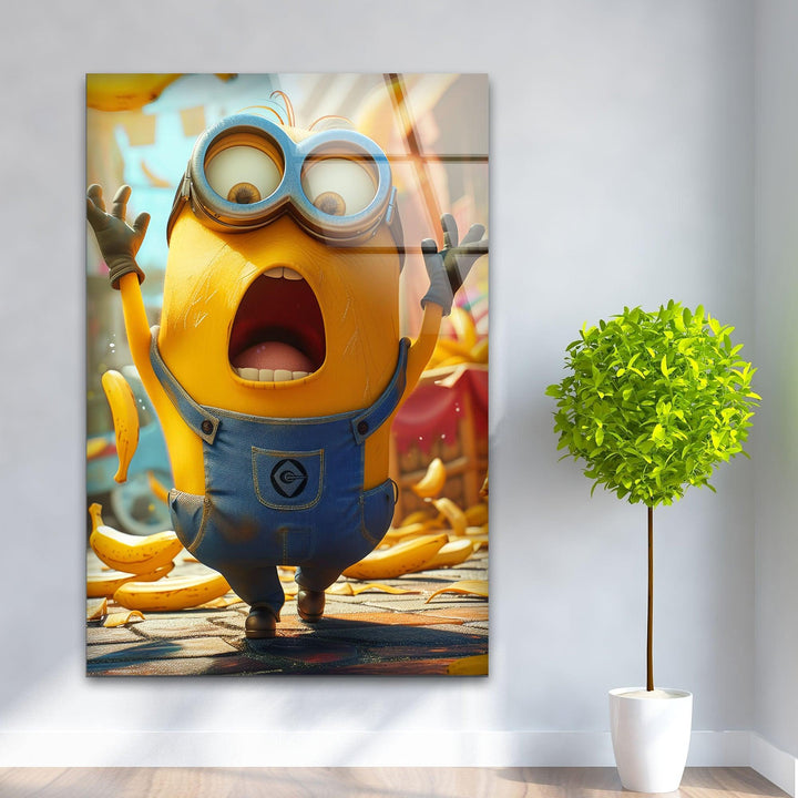 Minion Rush Banana Glass Wall Art, print picture on glass,Tempered Glass Wall Art