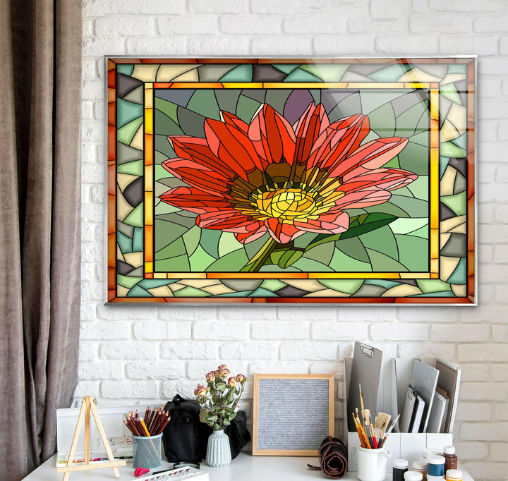 Red Mosaic Flower Stained Glass Wall Art art glass wall art, glass wall art pictures