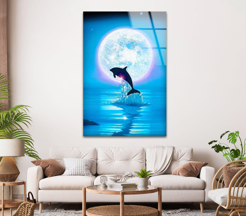 Night Dolphin Glass Wall Art             glass wall decor, glass wall art decor