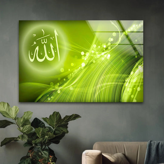 Religion glass wall art features green design and Islamic decor for spiritual elegance and lasting beauty