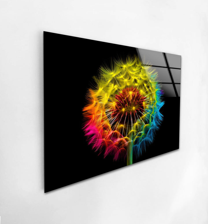 Colorful Dandelion Glass Wall Art, custom glass photo prints, large glass prints
