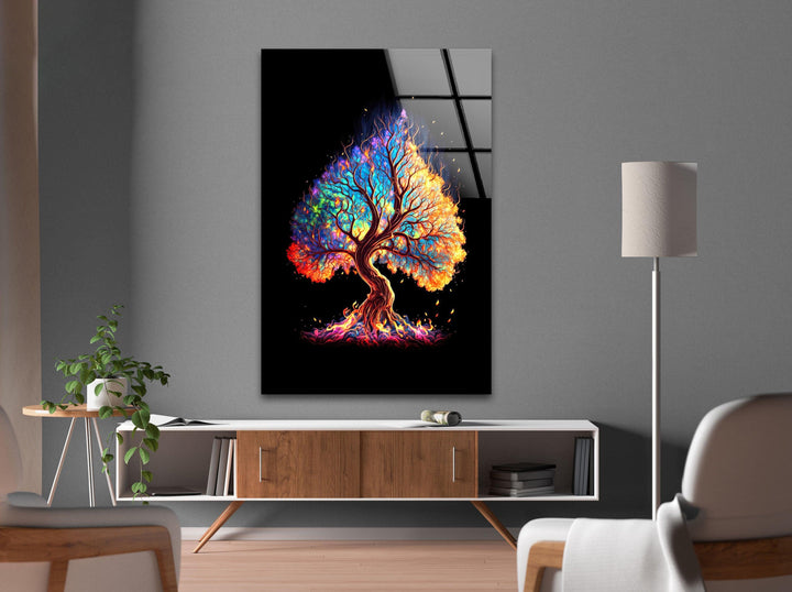 Colorful Tree Of Life Glass Wall Art, glass art painting, glass art for the Wall