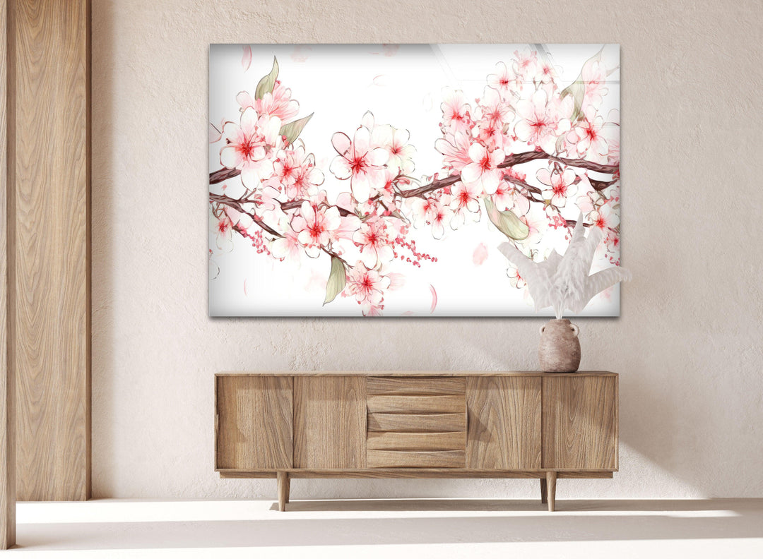 Watercolor Cherry Blossoms Glass Wall Art, custom glass photo prints, large glass prints