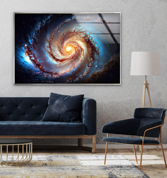 Space Wall Art spiral galaxy motif in glass wall art framed in silver and galaxy art prints to elevate your home decor