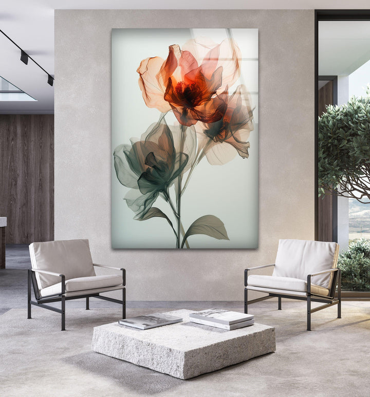 Watercolor Red Flower Glass Wall Art, custom glass photo prints, large glass prints