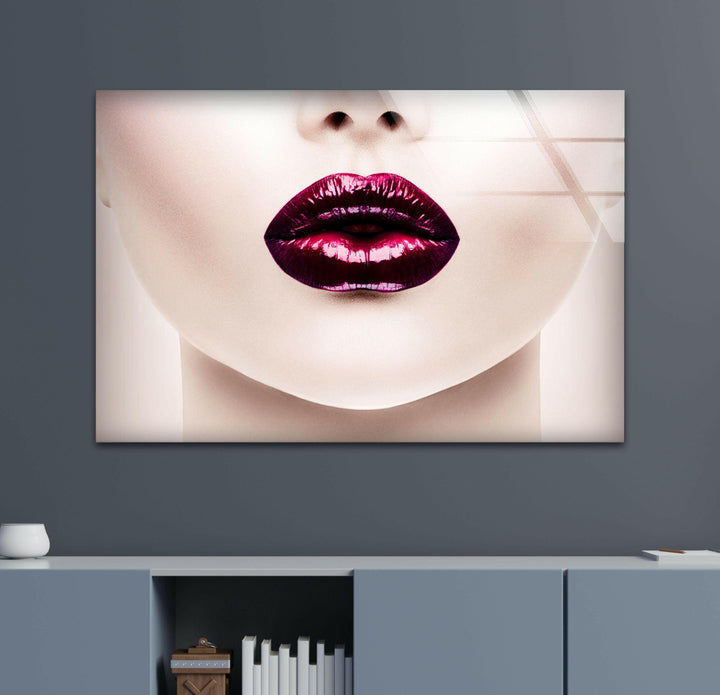 Red Lips Woman Cool Art Glass Wall Art
