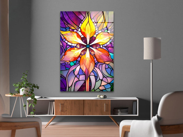 Colored Mosaic Flower Glass Wall Art, custom glass photo prints, large glass prints
