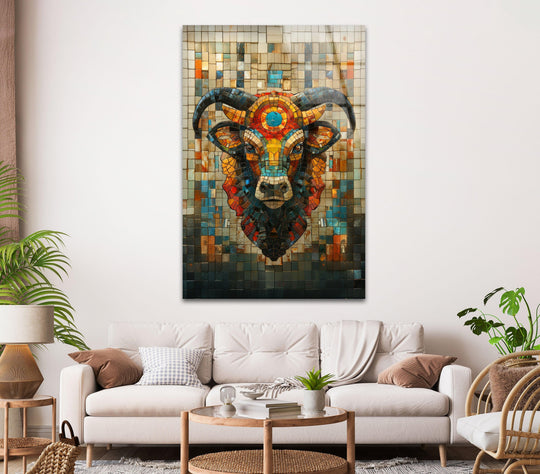 A captivating mosaic colored deer glass wall art evokes a vibrant, artistic mood with its rich colors and detailed glass composition.