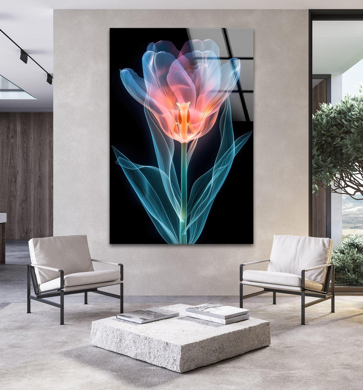Colorful Xray Flower Glass Wall Art, custom glass pictures, glass art prints