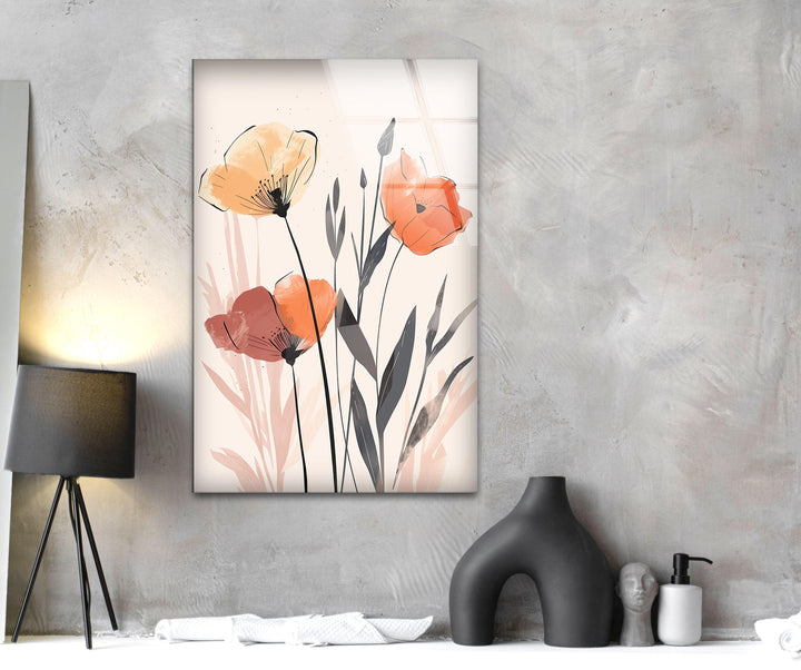Watercolor Floral Plants Glass Wall Art, custom glass photo prints, large glass prints