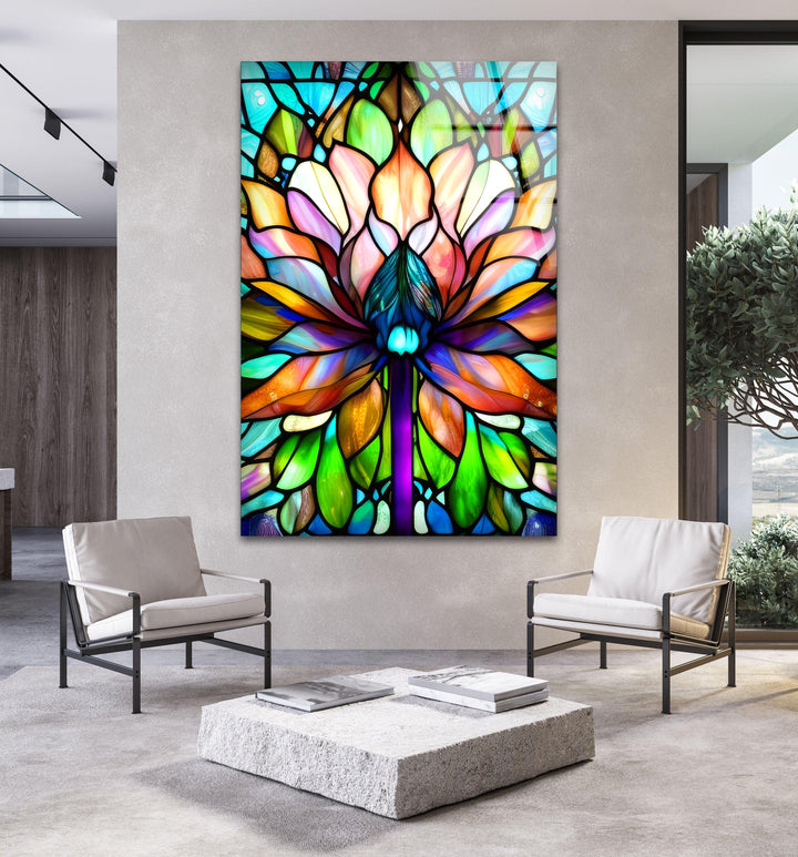 Stained Lotus Flower Glass Wall Art, custom glass photo prints, large glass prints
