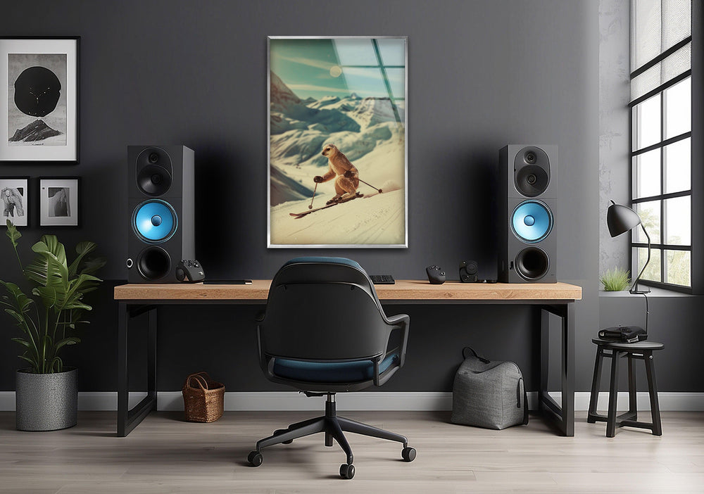 Skier Meerkat Glass Wall Art glass image printing, glass prints from photos