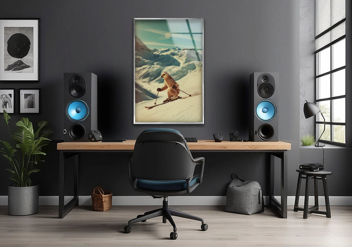 Skier Meerkat Glass Wall Art glass image printing, glass prints from photos