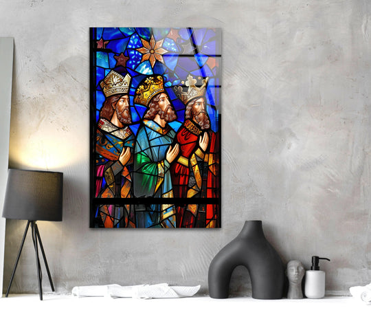 Highlighting the focal point, the radiant Three Kings glass wall art prints evoke a spiritual ambiance with rich colors and intricate detailing in a tempered glass masterpiece.