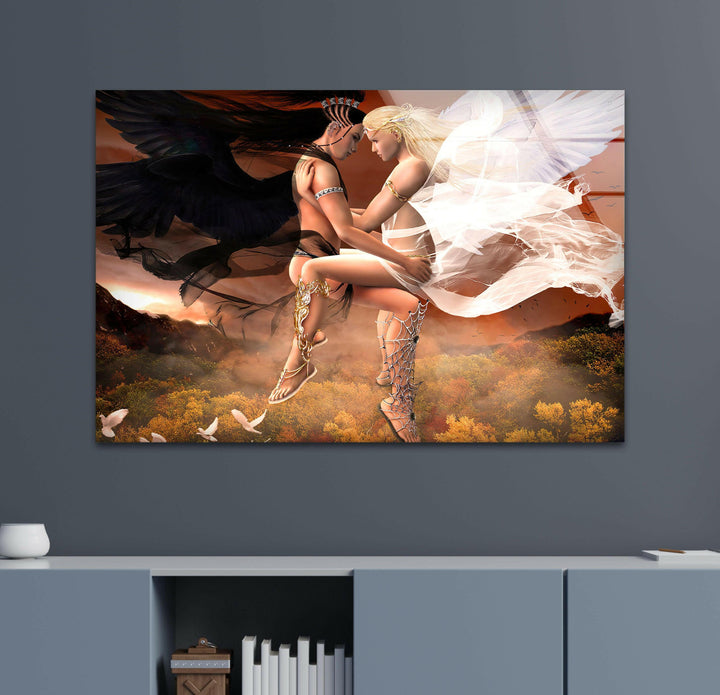 Zwei Flügel der Liebe Glaswandkunst
