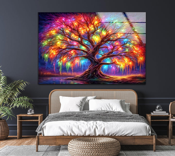 Colorful Life of Tree Glass Wall Art, custom glass photo prints, large glass prints