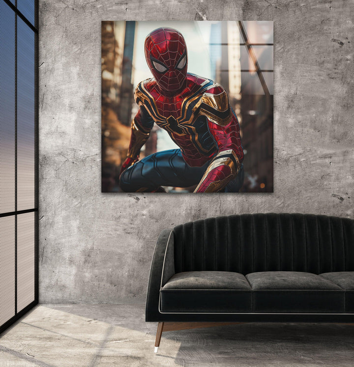 Spiderman Iron Suit Glass Wall Art glass image printing, glass prints from photos
