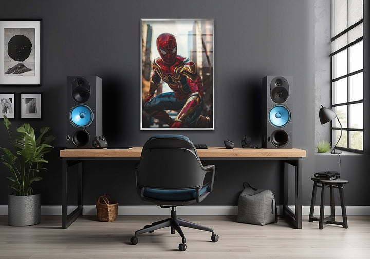 Spiderman Iron Suit Glass Wall Art photo print on glass, prints on glass wall art
